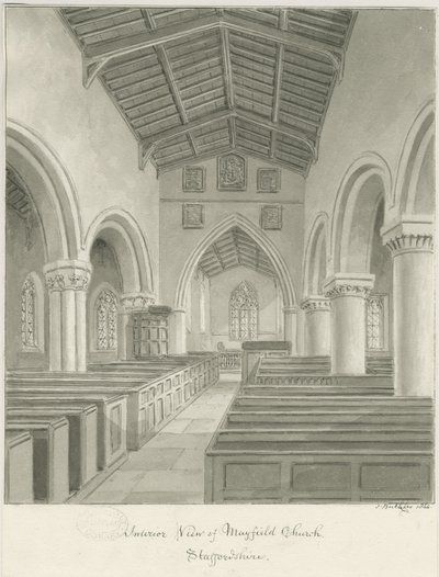 इंटीरियर ऑफ़ मेफील्ड चर्च: सीपिया वॉश ड्राइंग, 1844 द्वारा जॉन बकलर