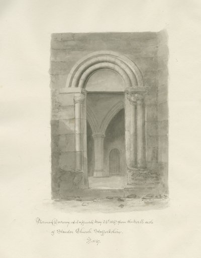 स्टैंडन चर्च का इंटीरियर: सीपिया ड्राइंग, 24 मई 1847 (ड्राइंग) द्वारा जॉन बकलर