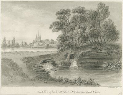 लिचफील्ड कैथेड्रल - ईस्ट व्यू: सीपिया ड्राइंग, 1844 द्वारा जॉन बकलर