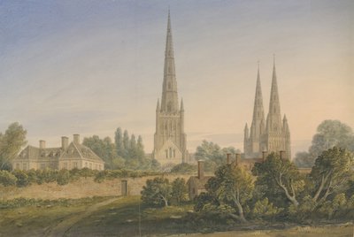 लिचफील्ड कैथेड्रल - नॉर्थ व्यू: वाटर कलर पेंटिंग, 1841 द्वारा जॉन बकलर
