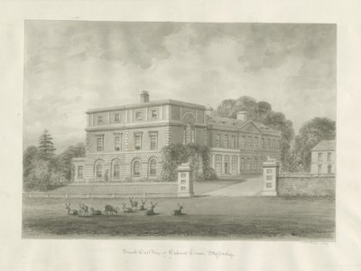 ओकेवर हॉल: सीपिया वॉश ड्राइंग, 1847 द्वारा जॉन बकलर