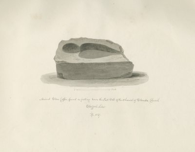 स्टैंडऑन चर्च: प्राचीन स्टोन कॉफ़िन: सीपिया ड्राइंग, 1847 द्वारा जॉन बकलर