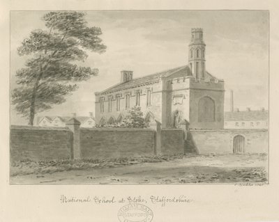 स्टोक-ऑन-ट्रेंट - नेशनल स्कूल: सीपिया ड्राइंग, 1840 द्वारा जॉन बकलर