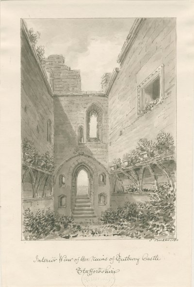 टुटबरी कैसल - खंडहर का आंतरिक भाग: सेपिया वॉश ड्राइंग द्वारा जॉन बकलर