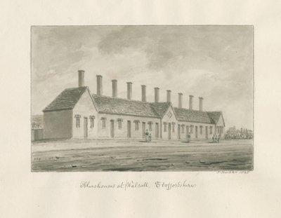 Walsall - Almshouses: सेपिया वॉश ड्रॉइंग द्वारा जॉन बकलर