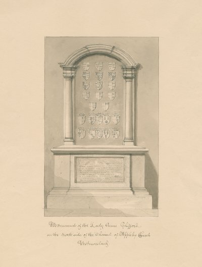 Westmorland - Appleby Church - स्मारक से लेडी ऐनी क्लिफोर्ड: सीपिया ड्राइंग, 1800 द्वारा जॉन बकलर