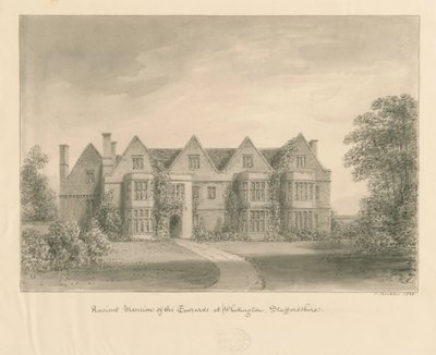 व्हिटिंगटन हॉल: सीपिया ड्राइंग, 1838 द्वारा जॉन बकलर