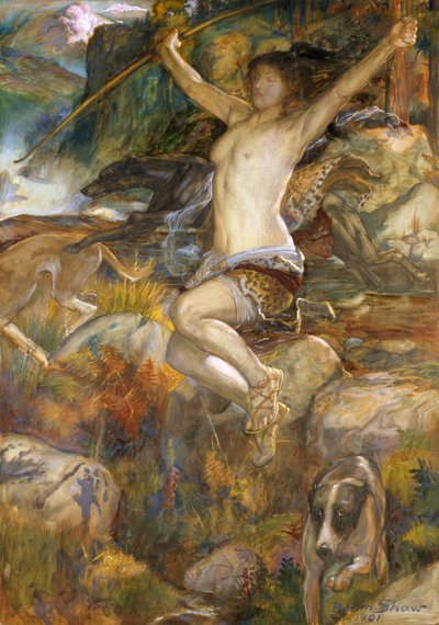 डायना ऑफ़ द हंट, 1901 (wc on paper) द्वारा जॉन बयम लिस्टन शॉ