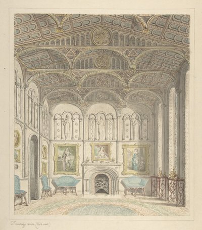 ली कैसल का ड्राइंग रूम, पश्चिम की ओर देखते हुए, ca. 1816. द्वारा जॉन कार्टर।