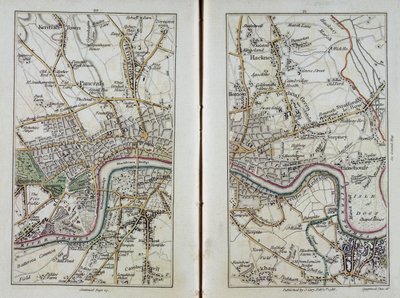 ईस्ट लंदन का नक्शा, 20-21, &39;कैरी का वास्तविक सर्वेक्षण मिडिलसेक्स&39; से, 1786 द्वारा जॉन कैरी