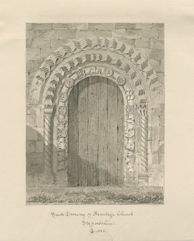 आर्मिटेज चर्च - साउथ डोरवे: सीपिया ड्राइंग, 1823 द्वारा जॉन चेसेल बकलर