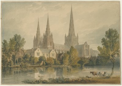 लिचफील्ड कैथेड्रल - साउथ वेस्ट व्यू: वाटर कलर पेंटिंग, 1813 द्वारा जॉन चेसेल बकलर