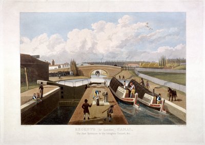 रीजेंट की नहर, बजरों के साथ, इस्लिंगटन, लंदन, 1822 द्वारा जॉन क्लेघोर्न