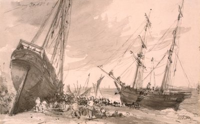30 मई 1828 को अग्रभूमि में दो जहाजों के साथ ब्राइटन तटीय दृश्य द्वारा जॉन कांस्टेबल
