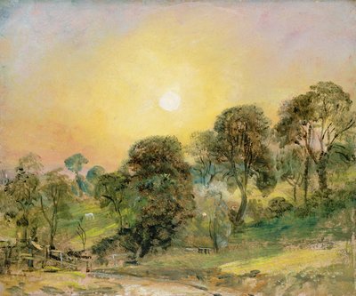 सनसेट में हेम्पस्टेड हीथ पर पेड़ (कागज पर तेल) द्वारा John Constable