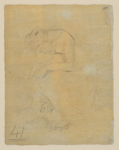 महिला बैठी है, उसके पैरों में एक कुत्ता है, वर्सो, c.1806 द्वारा जॉन कांस्टेबल
