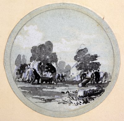 सफाई, लंदन और बर्मिंघम रेलवे, c.1838 (कागज पर कलम और स्याही और धुलाई) द्वारा जॉन कुक बोर्न