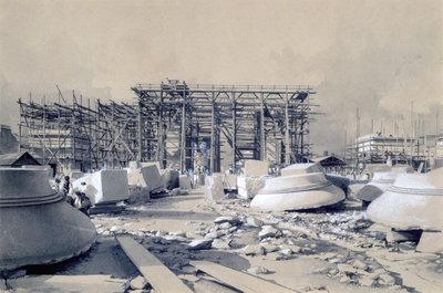 यूस्टन आर्क का निर्माण, अक्टूबर 1837 (कलम और स्याही और कागज पर धोना) द्वारा जॉन कुक बोर्न