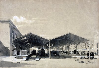 यूस्टन स्टेशन इंटीरियर, मई 1837 (कलम और स्याही और कागज पर धो) द्वारा जॉन कुक बोर्न