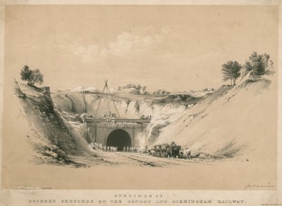 लंदन और बर्मिंघम रेलवे पर बॉर्न के स्केच का नमूना द्वारा जॉन कुक बोर्न