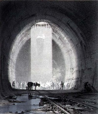 वर्किंग शाफ्ट, किल्सबी टनल, 8 जुलाई 1837, कलाकार द्वारा उकेरा गया द्वारा जॉन कुक बोर्न