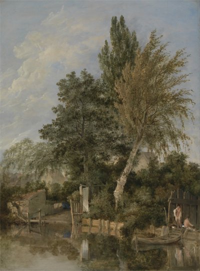 लड़कों के स्नान के साथ रिवर सीन, c.1817 (पैनल पर तेल) द्वारा जॉन क्रोम