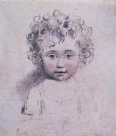 नंबर 1869d लेडी स्ट्रैथमोर की सबसे छोटी बेटी, c.1786 (कागज पर ग्रेफाइट, काला और लाल चाक) द्वारा जॉन डाउनमैन