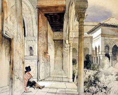 जेम्स डफिल्ड हार्डिंग (1798-1863) (लिथो) द्वारा उकेरी गई 'स्केच एंड ड्रॉइंग्स ऑफ द अलहम्ब्रा' से हॉल ऑफ एबेंसराजेस (साला डे लॉस एबेंसराजेज) में प्रवेश द्वारा जॉन फ्रेडरिक (बाद) लुईस