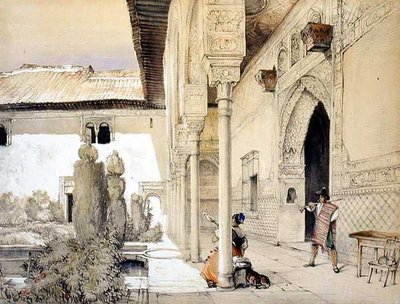 विलियम गौसी (fl.1825-54) द्वारा उकेरी गई 'स्केच एंड ड्रॉइंग्स ऑफ द अलहम्ब्रा' से हॉल ऑफ एंबेसडर में प्रवेश द्वारा जॉन फ्रेडरिक (बाद) लुईस