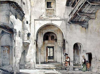 विलियम गौसी द्वारा उकेरी गई 'स्केच एंड ड्रॉइंग्स ऑफ द अलहम्ब्रा' से मस्जिद का प्रवेश द्वार (fl.1825-54) द्वारा जॉन फ्रेडरिक (बाद) लुईस