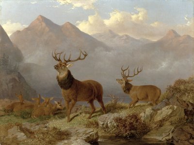 स्टैग्स एंड हिंड्स इन ए हाइलैंड लैंडस्केप, 1864 द्वारा जॉन फ्रेडरिक हेरिंग जूनियर