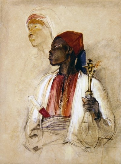 पाइप बियरर के लिए अध्ययन, c.1856 (कागज पर जल रंग) द्वारा जॉन फ्रेडरिक लुईस