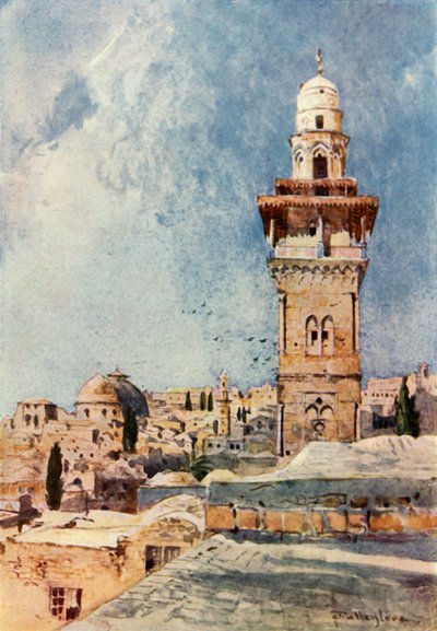 मंदिर क्षेत्र के उत्तर-पश्चिमी कोने में एक मीनार, 1902। द्वारा जॉन फुललीवे