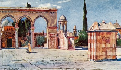 1902 के डोम ऑफ द रॉक के दक्षिण पोर्च से समर पल्पिट। द्वारा जॉन फुललीवे