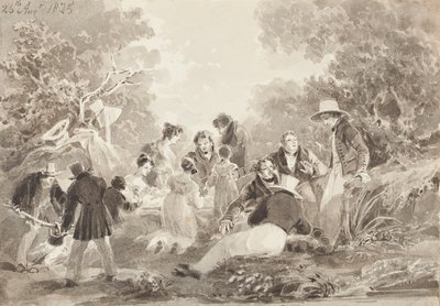 लेक द्वारा पिकनिक, 1825 (कागज पर wc) द्वारा जॉन हार्डन