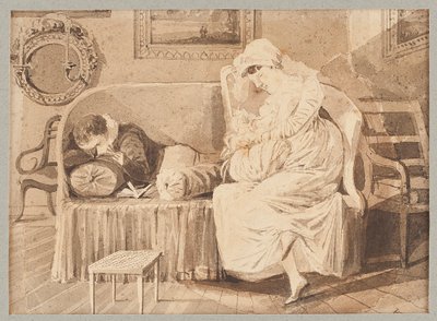 सोफा पर तीन, 1805 (कागज पर wc) द्वारा जॉन हार्डन