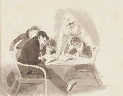 होमवर्क कर रहे दो लड़के, 1811 (कागज पर wc) द्वारा जॉन हार्डन