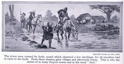 मध्य युग में इंग्लैंड। नदियों को जंगलों से पार किया गया था, जिसके आसपास कुछ आवास और गांव थे, c.1950 द्वारा जॉन हैरिस वाल्डा