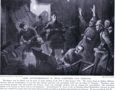 सार्जेंट डब्ल्यू स्वान ने एक्टिंग को पांच जर्मन लोगों को गिवेंची जनवरी 1915 में पकड़ लिया द्वारा जॉन हैरिस वाल्डा