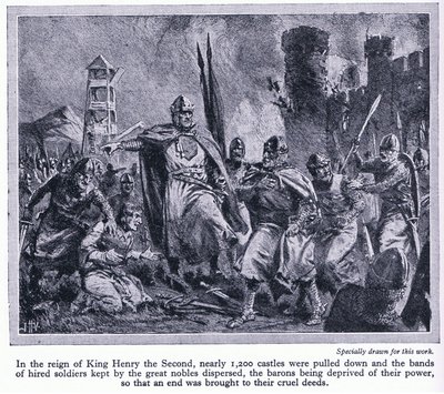 राजा हेनरी द्वितीय के शासनकाल में लगभग 1200 महल खींचे गए, इस प्रकार उनकी शक्ति के बैरनों को वंचित किया, c.1950 द्वारा जॉन हैरिस वाल्डा