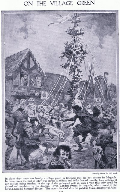 गाँव पर हरा। मायापोल के चारों ओर नृत्य, c.1950 द्वारा जॉन हैरिस वाल्डा