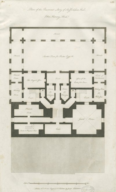 स्टाफ़र्ड - शायर हॉल के बेसमेंट स्टोरी की योजना: उत्कीर्णन, एनडी [1794-1798] (प्रिंट) द्वारा जॉन हार्वे