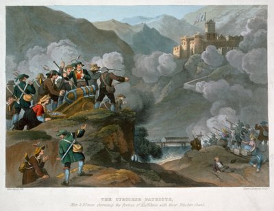 1816 में अपनी लकड़ी की बंदूकों के साथ कफ़स्टीन के किले पर हमला करते तिरोली देशभक्त द्वारा जॉन हीविसाइड क्लार्क