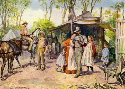 ऑस्ट्रेलियाई झाड़ी में पत्र वितरित करना (रंग लिथो) द्वारा जॉन हेनरी फ्रेडरिक (बाद) बेकन