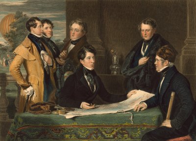 नवंबर, 1836, पब के 7 वें दिन नासाउ में लंदन के वेलबर्ग से एक एरियल यात्रा के लिए एक परामर्श। 1843 द्वारा जॉन हॉलिंस