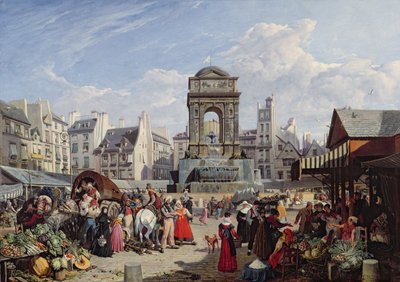 द मार्केट एंड फाउंटेन ऑफ द इनोसेंट्स, पेरिस, 1823 द्वारा John James Chalon