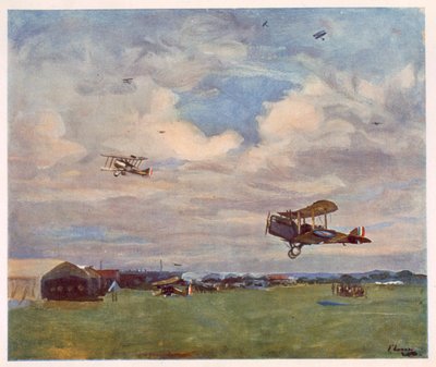 एक एयरोड्रोम, फ्रंट पर ब्रिटिश कलाकारों से, पश्चिमी मोर्चा, 1918 से जारी है द्वारा जॉन लैवरी