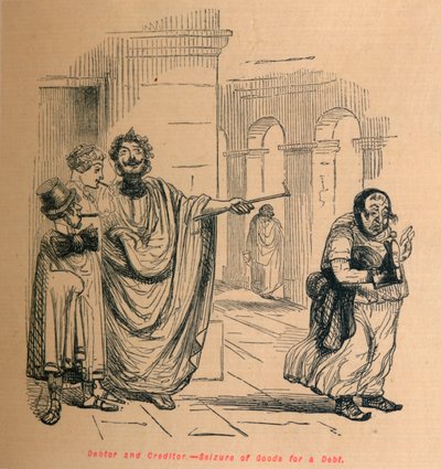देनदार और लेनदार - एक ऋण के लिए माल की जब्ती, 1852 द्वारा जॉन लीचो