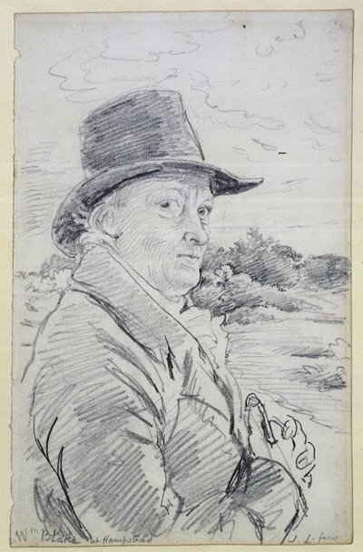 विलियम ब्लेक हैट पहने, (शिलालेख: हम्पस्टेड में Wm ब्लेक) c.1825 (पेंसिल) द्वारा जॉन लिननेल