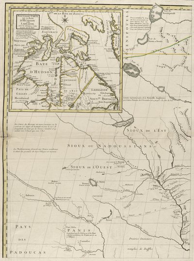 अमेरिका में ब्रिटिश और फ्रांसीसी प्रभुत्व का एक नक्शा, 1756 (कागज पर रूपरेखा रंग के साथ उत्कीर्णन) द्वारा जॉन मिशेल